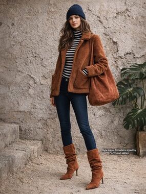 ANTHROPOLOGIE SPARKZ Amina Teddy Bear Sherpa Fleece Jacket Nutmeg Brown XS - EUC